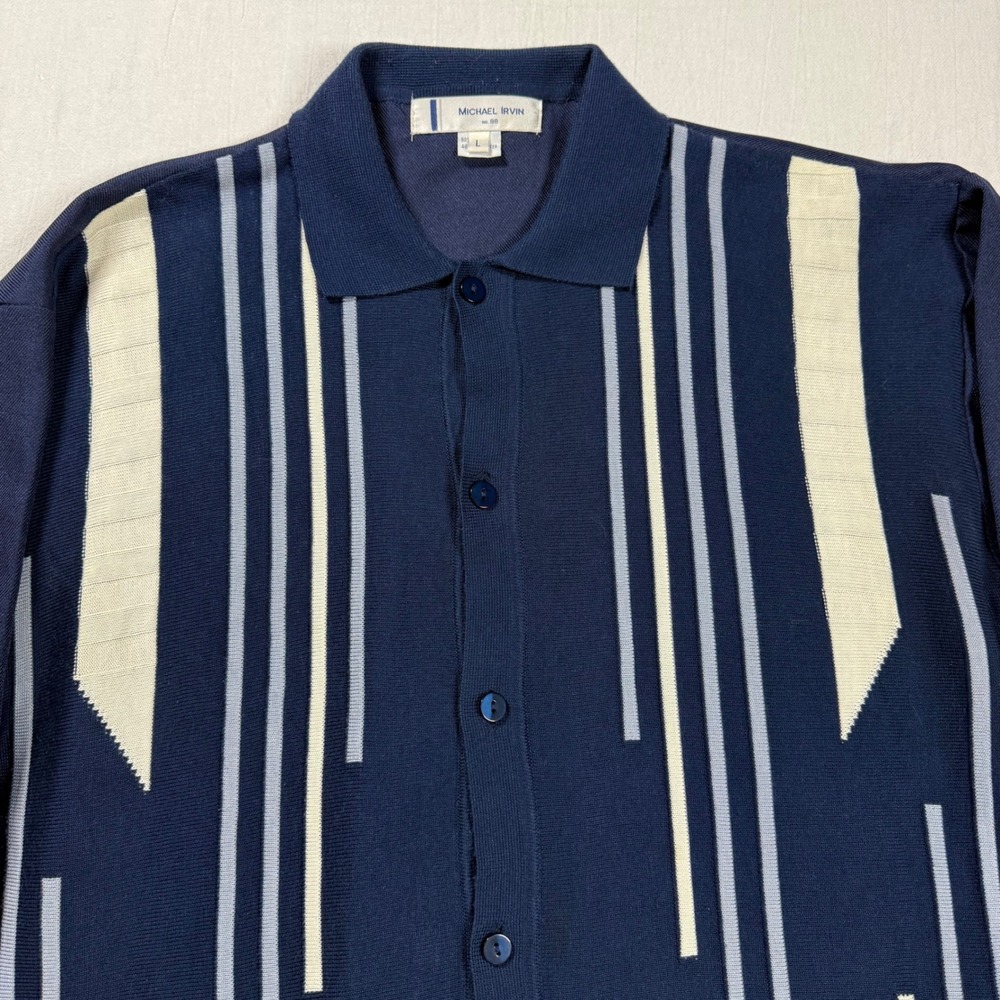 Michael Irvin No. 88 Striped Knit Cardigan Shirt Men Large Button Up Long Sleeve - Picture 2 of 14